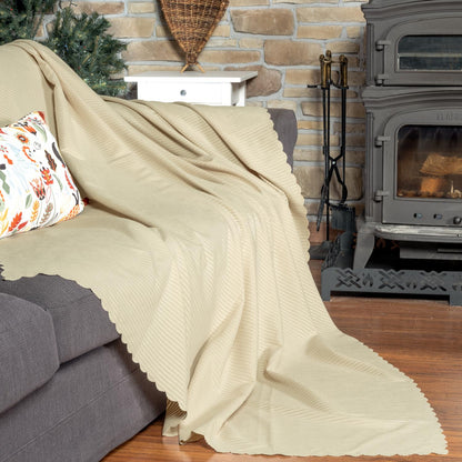 Mikrofiber Şönil Fitilli Minimalist Koltuk Örtüsü -175x350 cm XLarge, Çift Taraflı, Kaymaz, Terletmez Camel