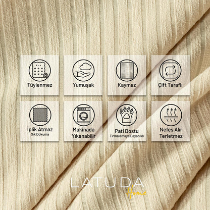 Mikrofiber Şönil Fitilli Minimalist Koltuk Örtüsü -175x350 cm XLarge, Çift Taraflı, Kaymaz, Terletmez Camel