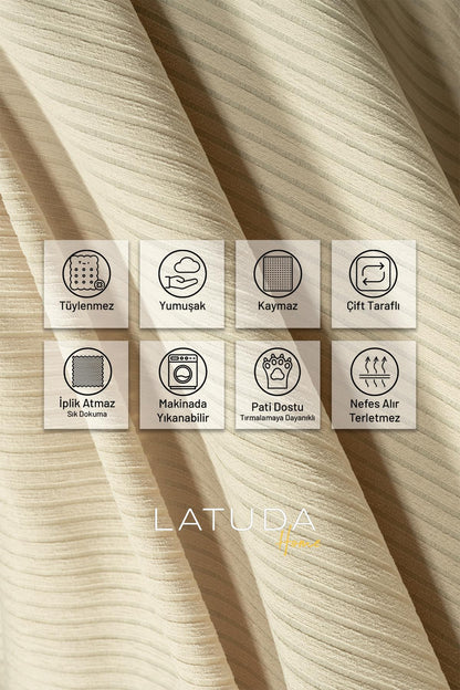 Mikrofiber Şönil Fitilli Minimalist Koltuk Örtüsü -175x350 cm XLarge, Çift Taraflı, Kaymaz, Terletmez Camel