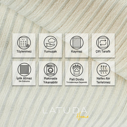 Mikrofiber Şönil Fitilli Minimalist Koltuk Örtüsü -175x350 cm XLarge, Çift Taraflı, Kaymaz, Terletmez Ekru