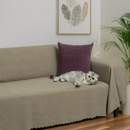 Mikrofiber Şönil Fitilli Minimalist Koltuk Örtüsü -175x350 cm XLarge, Çift Taraflı, Kaymaz, Terletmez Kapuçino