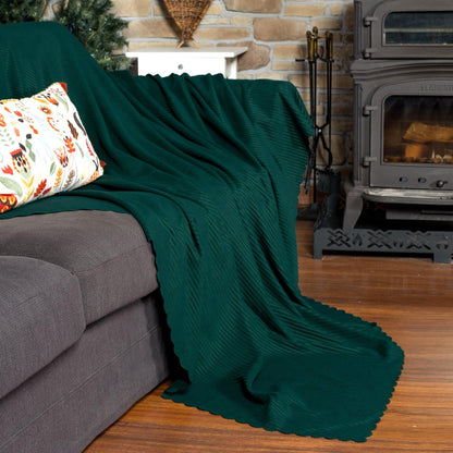 Mikrofiber Şönil Fitilli Minimalist Koltuk Örtüsü -175x350 cm XLarge, Çift Taraflı, Kaymaz, Terletmez Zümrüt