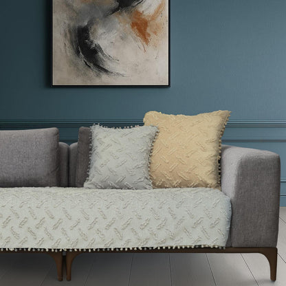 Ponela Bohem Ponponlu Koltuk Örtüsü 90x200 cm Sadece Oturma Alanı (1 Adet )- Açık Gri