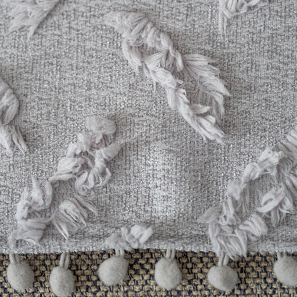 Ponela Bohem Ponponlu Koltuk Örtüsü 90x200 cm Sadece Oturma Alanı (1 Adet )- Açık Gri