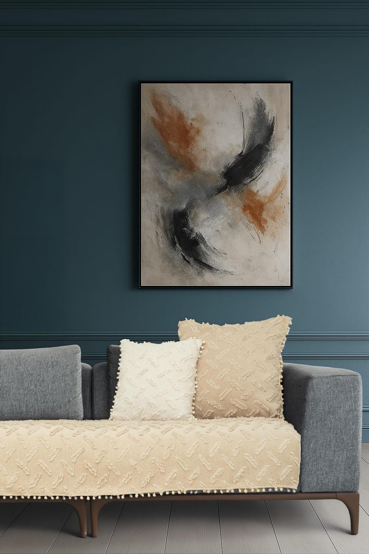 Ponela Bohem Ponponlu Koltuk Örtüsü 90x200 cm Sadece Oturma Alanı (1 Adet )- Bej