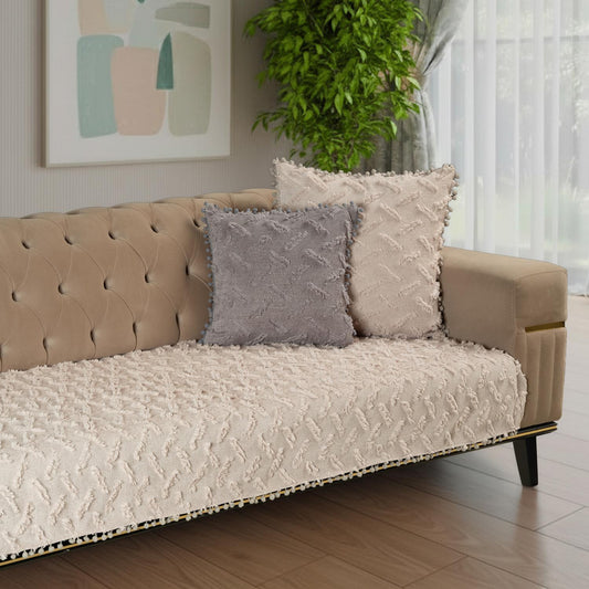 Ponela Bohem Ponponlu Koltuk Örtüsü 90x200 cm Sadece Oturma Alanı (1 Adet )- Camel