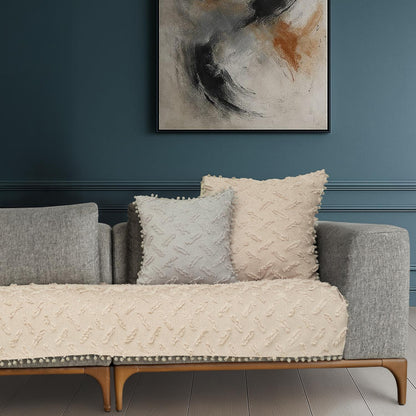 Ponela Bohem Ponponlu Koltuk Örtüsü 90x200 cm Sadece Oturma Alanı (1 Adet )- Camel