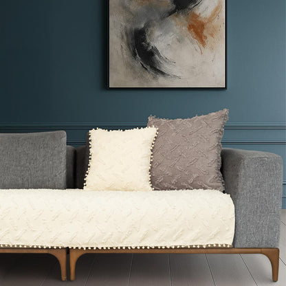 Ponela Bohem Ponponlu Koltuk Örtüsü 90x200 cm Sadece Oturma Alanı (1 Adet )- Ekru
