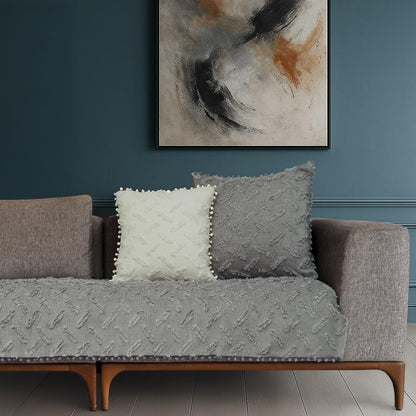 Ponela Bohem Ponponlu Koltuk Örtüsü 90x200 cm Sadece Oturma Alanı (1 Adet )- Gri