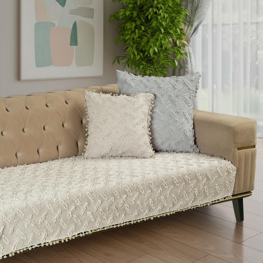 Ponela Bohem Ponponlu Koltuk Örtüsü 90x200 cm Sadece Oturma Alanı (1 Adet )- Kil