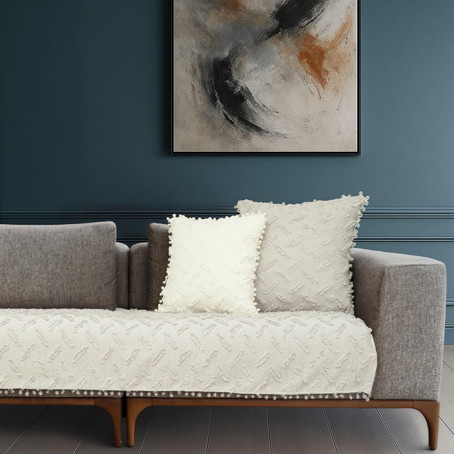 Ponela Bohem Ponponlu Koltuk Örtüsü 90x200 cm Sadece Oturma Alanı (1 Adet )- Kil
