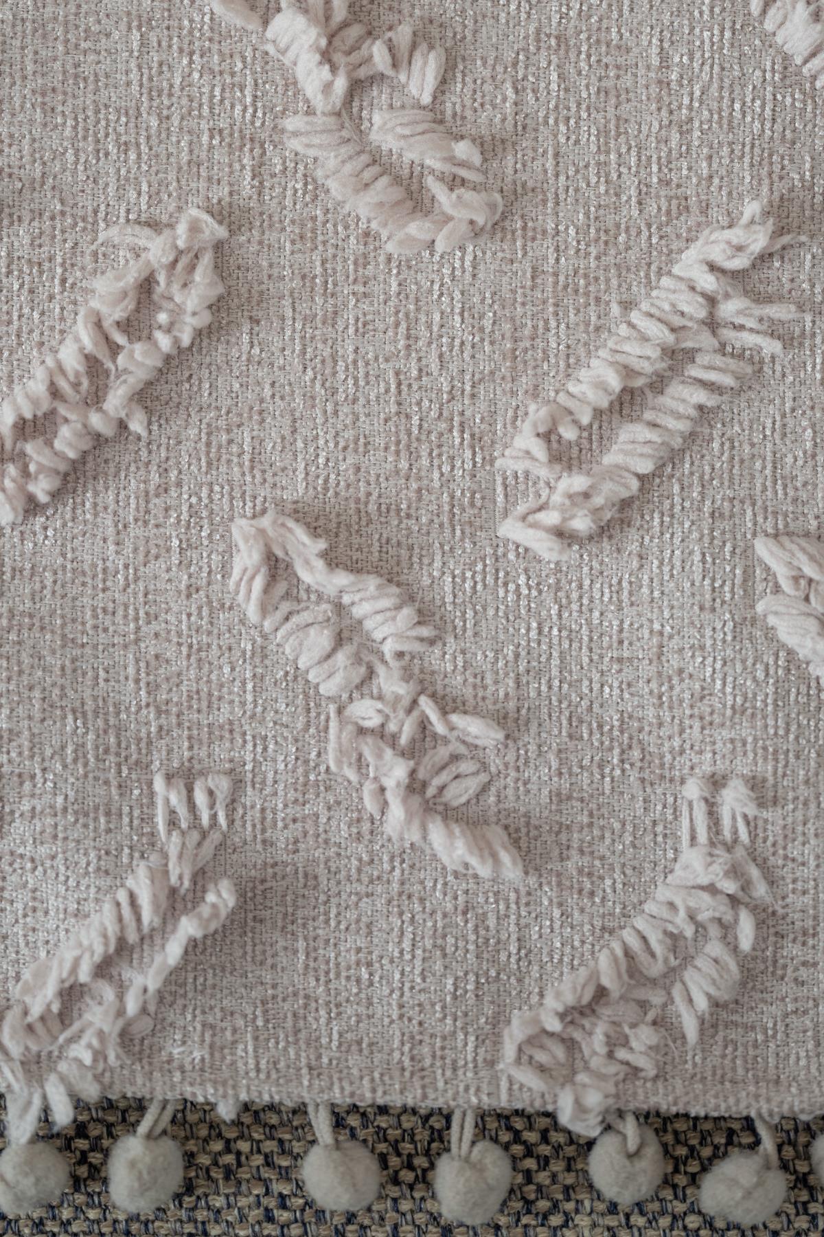 Ponela Bohem Ponponlu Koltuk Örtüsü 90x200 cm Sadece Oturma Alanı (1 Adet )- Kil