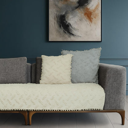 Ponela Bohem Ponponlu Koltuk Örtüsü 90x200 cm Sadece Oturma Alanı (1 Adet )- Krem