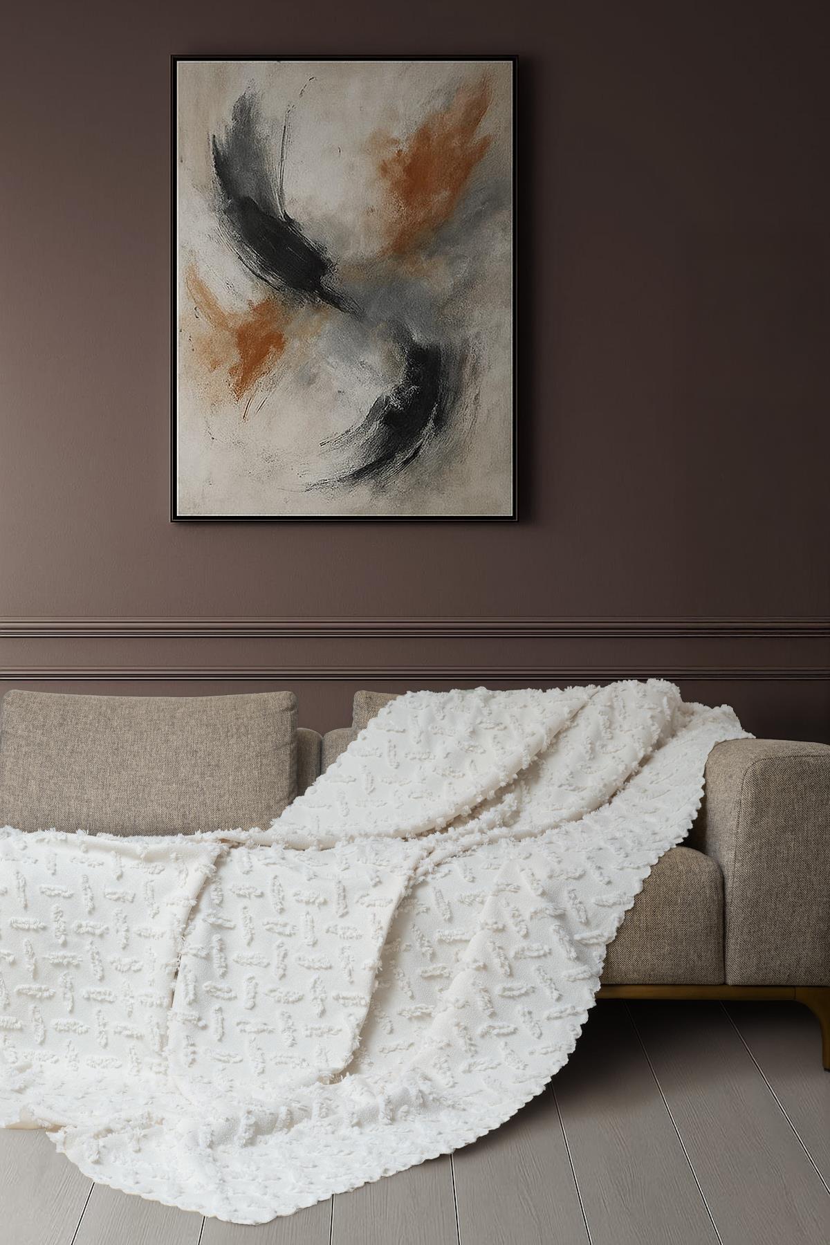 Ponela Koltuk Örtüsü Kaymaz Bohem Punch Kabartmalı 110x175 cm 2 Adet ( Berjer ) Kaymaz, Ekru