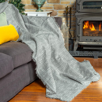 PureCot Premium Pamuklu Püsküllü Koltuk Örtüsü 180x220 Çift Taraflı Terletmez Kaymaz , Antrasit