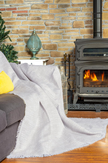 PureCot Premium Pamuklu Püsküllü Koltuk Örtüsü 180x220 Çift Taraflı Terletmez Kaymaz , Gri