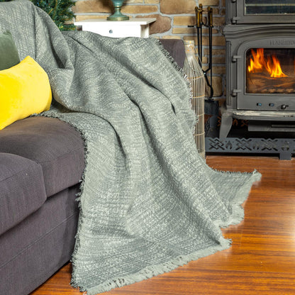 PureCot Premium Pamuklu Püsküllü Koltuk Örtüsü 180x220 Çift Taraflı Terletmez Kaymaz , Haki