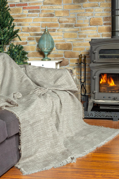 PureCot Premium Pamuklu Püsküllü Koltuk Örtüsü 180x300 Large Çift Taraflı Terletmez Kaymaz AçıkKahve