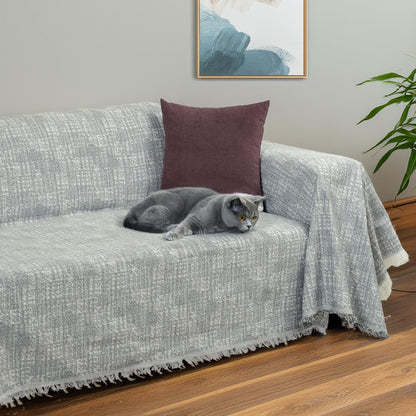 PureCot Premium Pamuklu Püsküllü Koltuk Örtüsü 180x300 Large Çift Taraflı Terletmez Kaymaz Antrasit