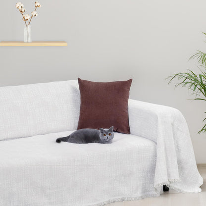 PureCot Premium Pamuklu Püsküllü Koltuk Örtüsü 180x300 Large Çift Taraflı Terletmez Kaymaz , Gri