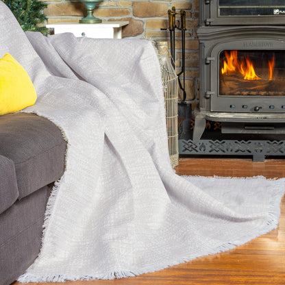 PureCot Premium Pamuklu Püsküllü Koltuk Örtüsü 180x300 Large Çift Taraflı Terletmez Kaymaz , Gri