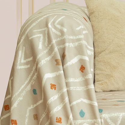 SoftMicro Etnik Desenli Boho 180x300 cm Koltuk Örtüsü Şalı, Kanepe Örtüsü, Tv Battaniyesi Camel