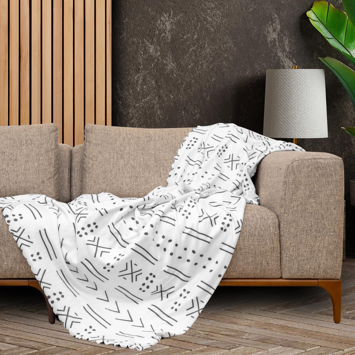SoftMicro Etnik Desenli Boho 130x180 cm  Koltuk Örtüsü Şalı, Kanepe Örtüsü, Tv Battaniyesi Siyah Beyaz