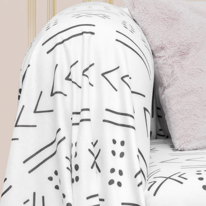 SoftMicro Etnik Desenli Boho 130x180 cm  Koltuk Örtüsü Şalı, Kanepe Örtüsü, Tv Battaniyesi Siyah Beyaz