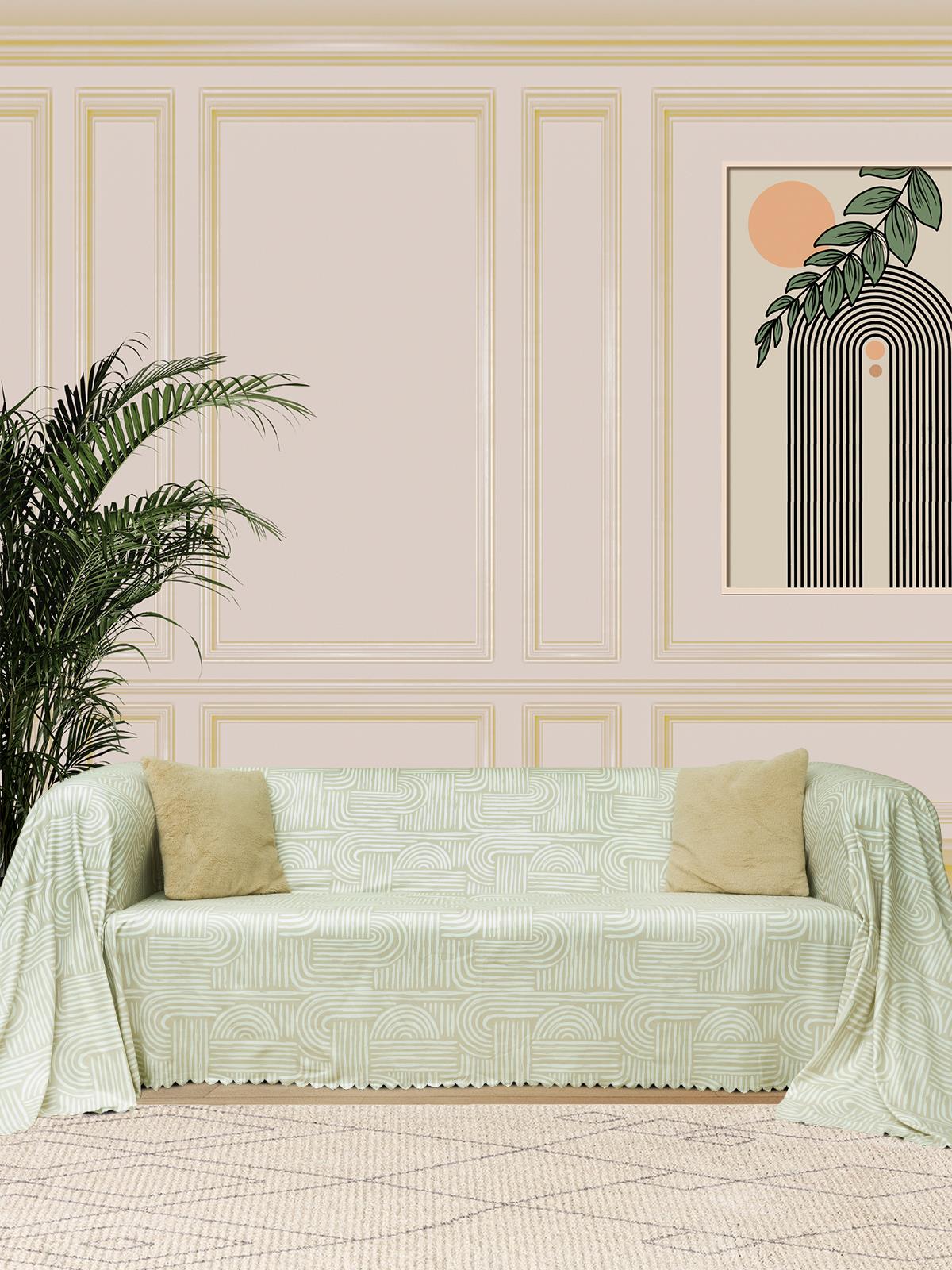 SoftMicro Gökkuşağı Desenli Boho 180x220 cm Koltuk Örtüsü Şalı, Kanepe Örtüsü, Tv Battaniyesi  Krem