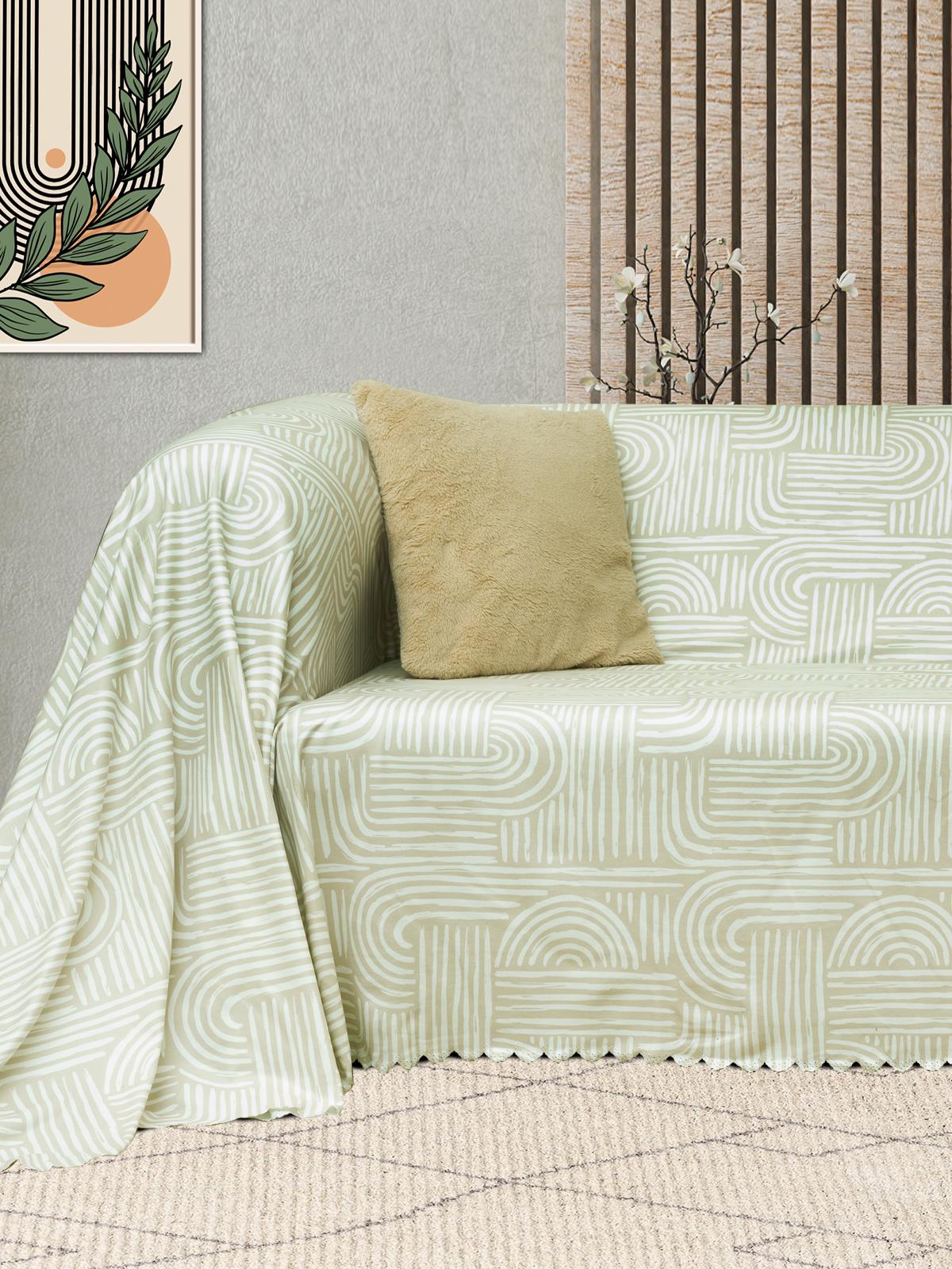 SoftMicro Gökkuşağı Desenli Boho 180x220 cm Koltuk Örtüsü Şalı, Kanepe Örtüsü, Tv Battaniyesi  Krem