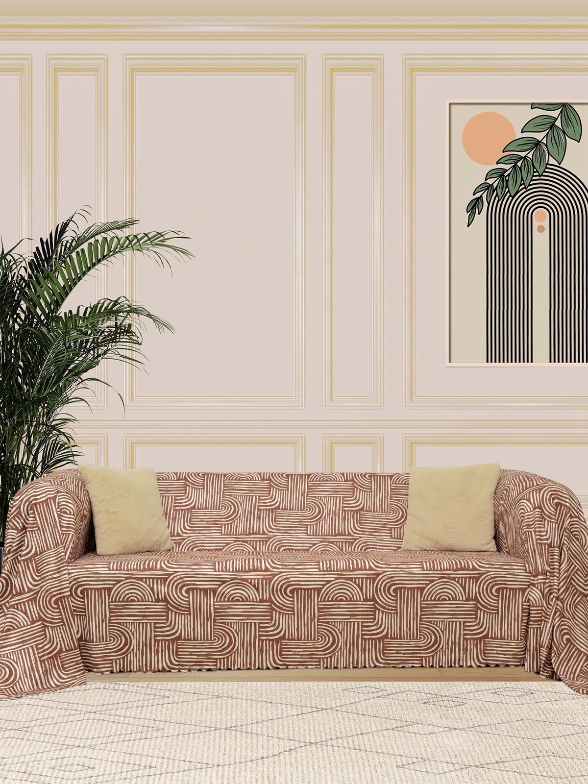 SoftMicro Gökkuşağı Desenli Boho 180x300 cm Koltuk Örtüsü Şalı, Kanepe Örtüsü, Tv Battaniyesi Kiremit Rengi