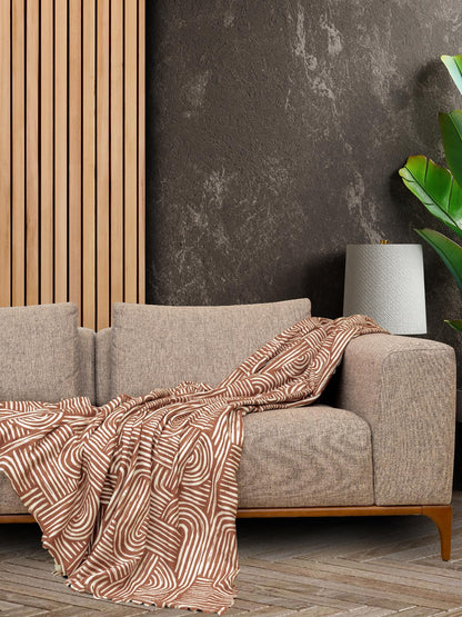 SoftMicro Gökkuşağı Desenli Boho 180x300 cm Koltuk Örtüsü Şalı, Kanepe Örtüsü, Tv Battaniyesi Kiremit Rengi