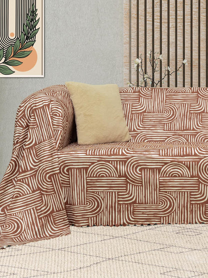 SoftMicro Gökkuşağı Desenli Boho 180x300 cm Koltuk Örtüsü Şalı, Kanepe Örtüsü, Tv Battaniyesi Kiremit Rengi