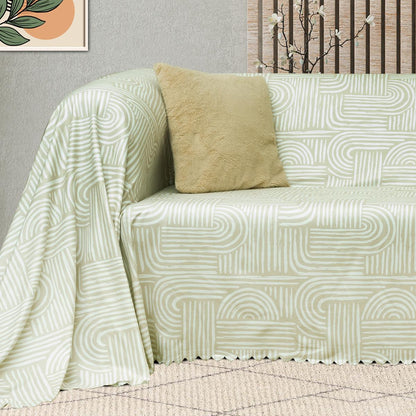 SoftMicro Gökkuşağı Desenli Boho 180x300 cm Koltuk Örtüsü Şalı, Kanepe Örtüsü,  Tv Battaniyesi  Krem