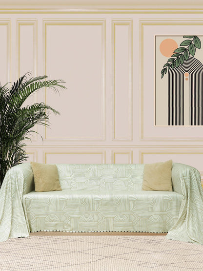 SoftMicro Gökkuşağı Desenli Boho 180x300 cm Koltuk Örtüsü Şalı, Kanepe Örtüsü,  Tv Battaniyesi  Krem