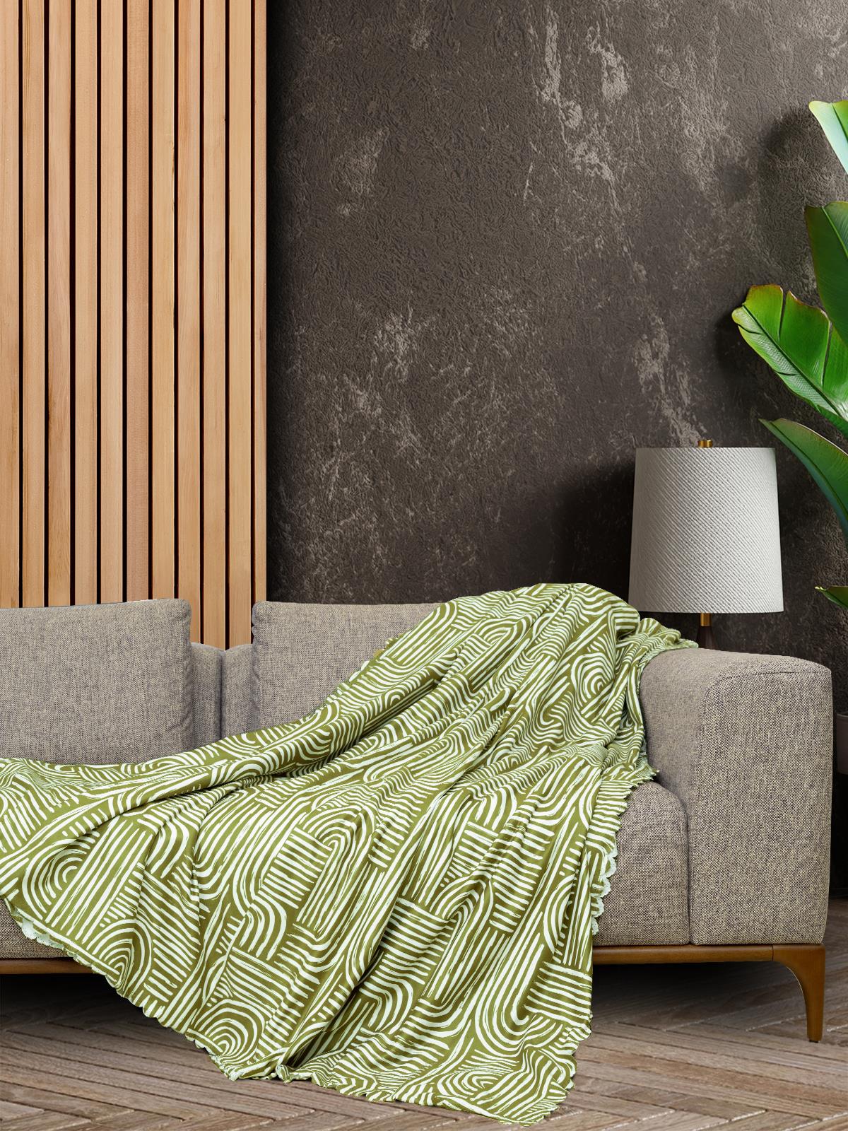 SoftMicro Gökkuşağı Desenli Boho 180x300 cm  Koltuk Örtüsü Şalı, Kanepe Örtüsü, Tv Battaniyesi  Yeşil