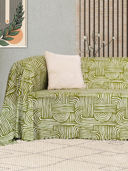 SoftMicro Gökkuşağı Desenli Boho 180x300 cm  Koltuk Örtüsü Şalı, Kanepe Örtüsü, Tv Battaniyesi  Yeşil