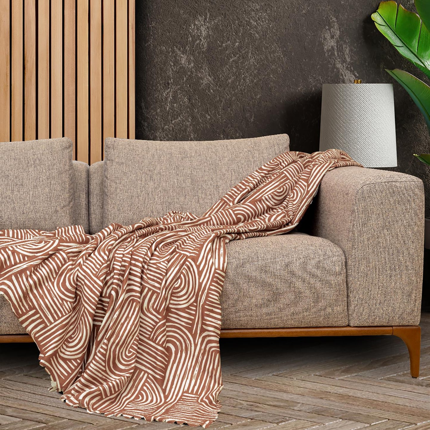 SoftMicro Gökkuşağı Desenli Boho 180x300 cm Koltuk Örtüsü Şalı, Kanepe Örtüsü, Tv Battaniyesi Kiremit Rengi