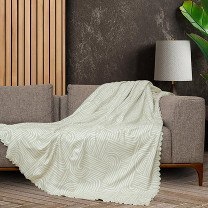 SoftMicro Gökkuşağı Desenli Boho 180x220 cm Koltuk Örtüsü Şalı, Kanepe Örtüsü, Tv Battaniyesi  Krem