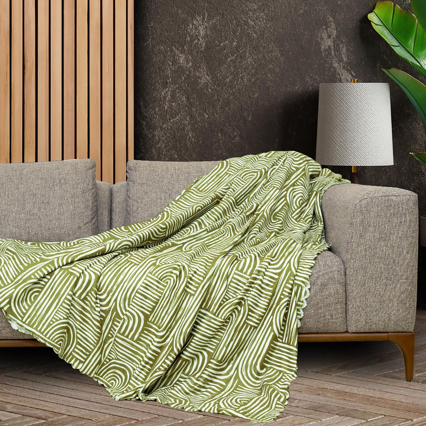 SoftMicro Gökkuşağı Desenli Boho 180x300 cm  Koltuk Örtüsü Şalı, Kanepe Örtüsü, Tv Battaniyesi  Yeşil