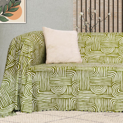 SoftMicro Gökkuşağı Desenli Boho 180x300 cm  Koltuk Örtüsü Şalı, Kanepe Örtüsü, Tv Battaniyesi  Yeşil