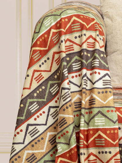 SoftMicro Etnik Desenli Boho 130x180 cm Koltuk Örtüsü Şalı, Kanepe Örtüsü, Tv Battaniyesi Doğal Renk