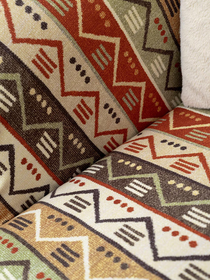 SoftMicro Etnik Desenli Boho 180x300 cm Koltuk Örtüsü Şalı, Kanepe Örtüsü, Tv Battaniyesi  Doğal Renk