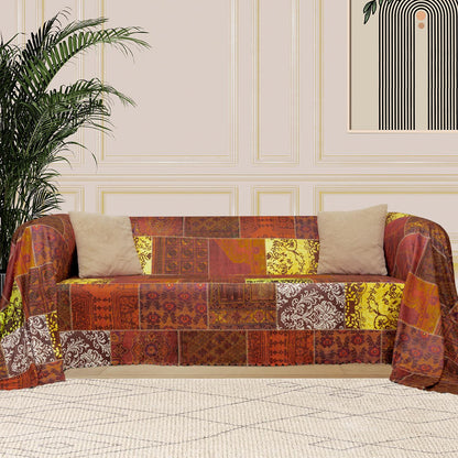 SoftMicro Etnik Desenli Boho 180x300 cm  Koltuk Örtüsü Şalı, Kanepe Örtüsü, Tv Battaniyesi Kiremit Rengi
