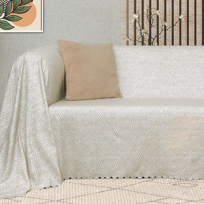 SoftMicro İskandinav Desenli Boho 180x220 cm Koltuk Örtüsü Şalı, Kanepe Örtüsü, Tv Battaniyesi Krem