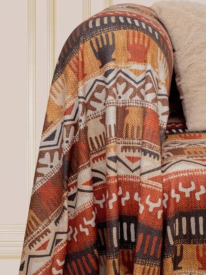 SoftMicro Etnik Desenli Boho 130x180 cm Koltuk Örtüsü Şalı, Kanepe Örtüsü, Tv Battaniyesi Toprak