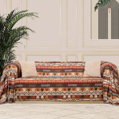 SoftMicro Etnik Desenli Boho 180x300 cm Koltuk Örtüsü Şalı, Kanepe Örtüsü, Tv Battaniyesi Toprak