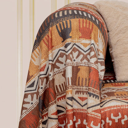 SoftMicro Etnik Desenli Boho 180x300 cm Koltuk Örtüsü Şalı, Kanepe Örtüsü, Tv Battaniyesi Toprak