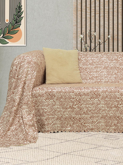 SoftMicro İskandinav Desenli Boho180x300 cm Koltuk Örtüsü Şalı, Kanepe Örtüsü, Tv Battaniyesi Kiremit Rengi