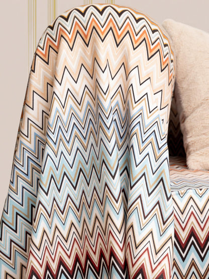SoftMicro Missoni Zikzak Desenli 130x180 cm Koltuk Örtüsü Şal, Kanepe Örtüsü, Tv Battaniyesi Çok Renkli
